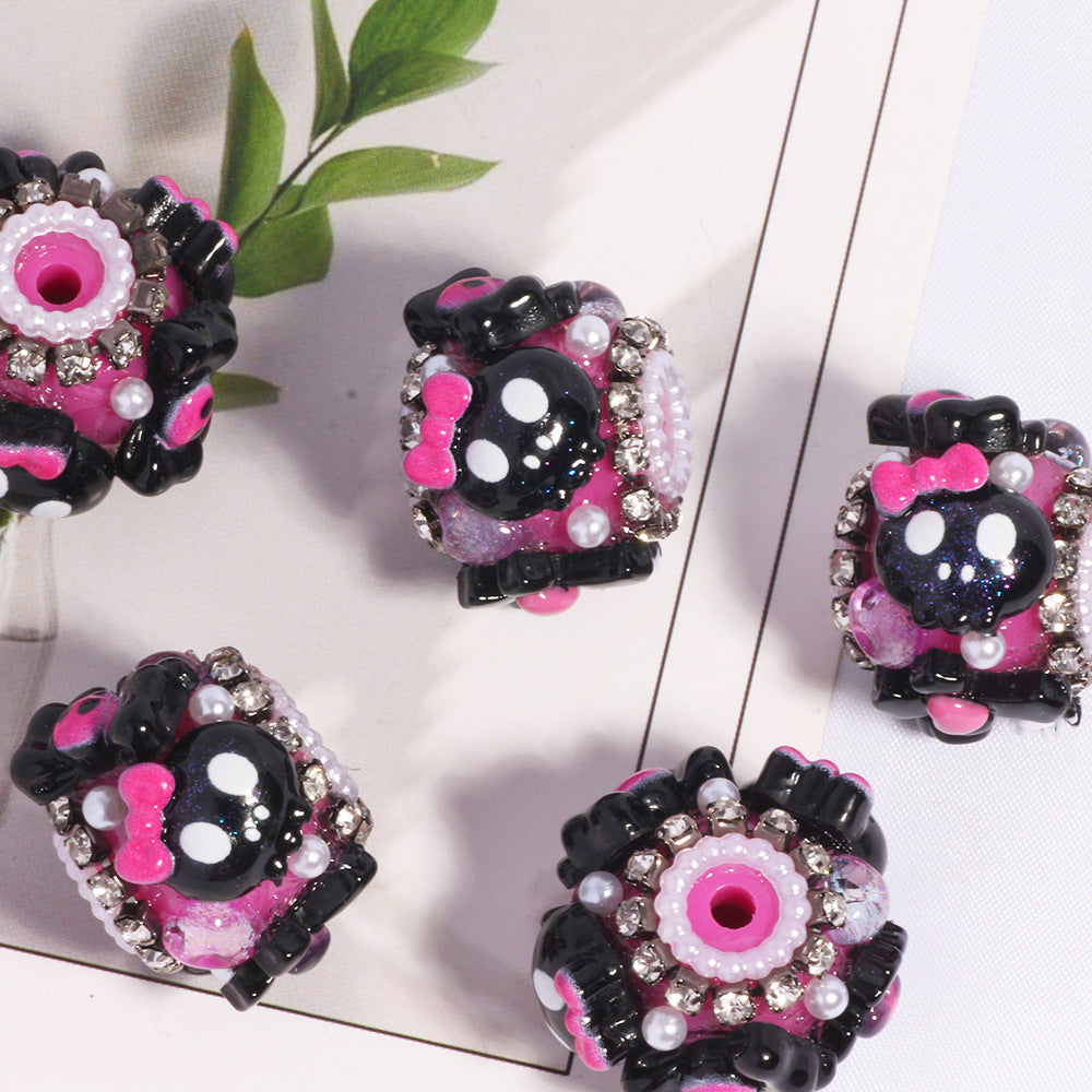 Wholesale 5pcs/pack Halloween Ghost Skull Straight Hole Loose Beads DIY Mobile Phone Chain Key Chain Bag Chain Jewelry Accessories